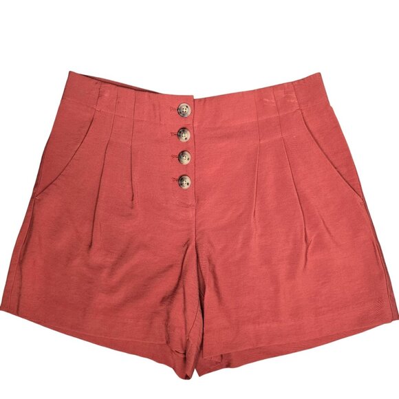 Loft Womens Red Button-Front Linen Blend Shorts Size S - Picture 2 of 5
